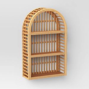 Threshold Wood + Rattan Wall Shelf